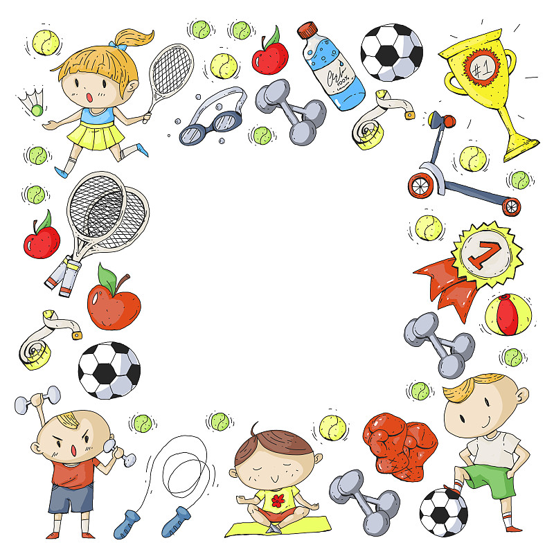 未成年学生,运动,儿童,足球,儿童画,网球运动,足球运动,瑜伽,橄榄球,游泳