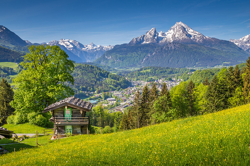 风景,牧人小屋,山,阿尔卑斯山脉,春天,传统,雪,夏天,草,上巴伐利亚