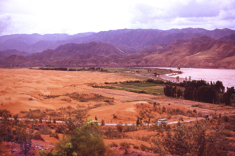 宁夏回族自治区,沙漠,中国,非凡的,黄河,沙丘,1979,八月,沙子,视点