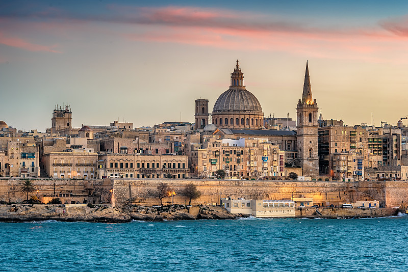 城市天际线,瓦莱塔,海港,马耳他,夜晚,古老的,都市风景,国际著名景点,明星