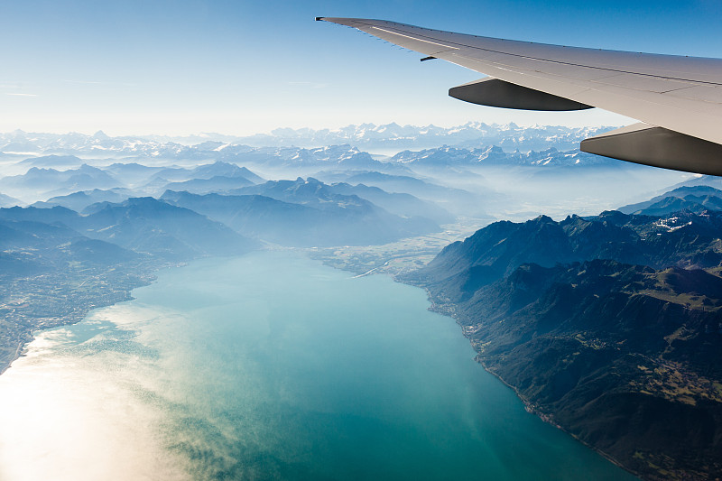 飞机,窗户,阿尔卑斯山脉,风景,看风景,透过窗户往外看,日内瓦湖,商用机,天空,瑞士