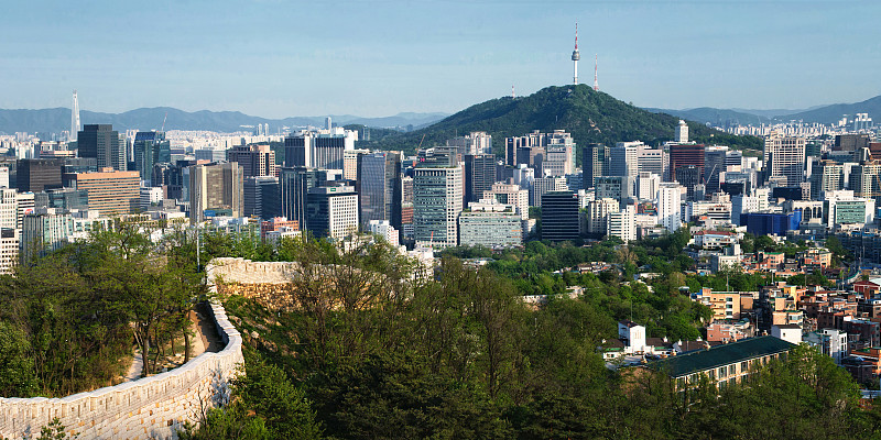 首尔,全景,围墙,水平画幅,传统,旅行者,户外,活力,都市风景,现代