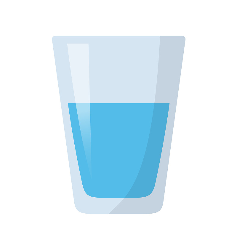 玻璃杯,扁平化设计,饮用水,水,饮食,蓝色,绘画插图,符号,白色背景,饮用器具