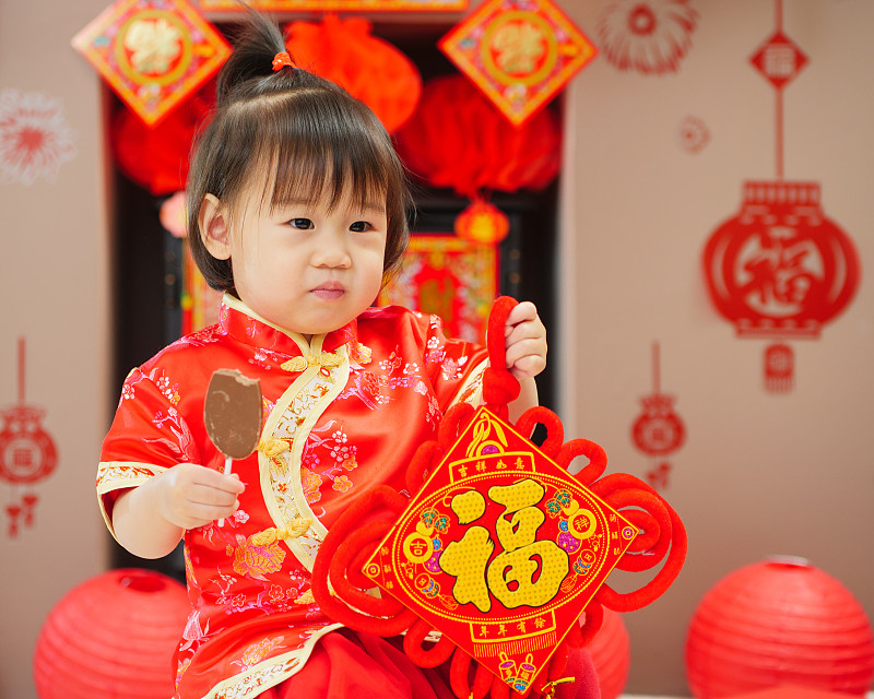 女婴,传统,春节,婴儿服装,狗年,连衣裙,新的,贺卡,英国,可爱的