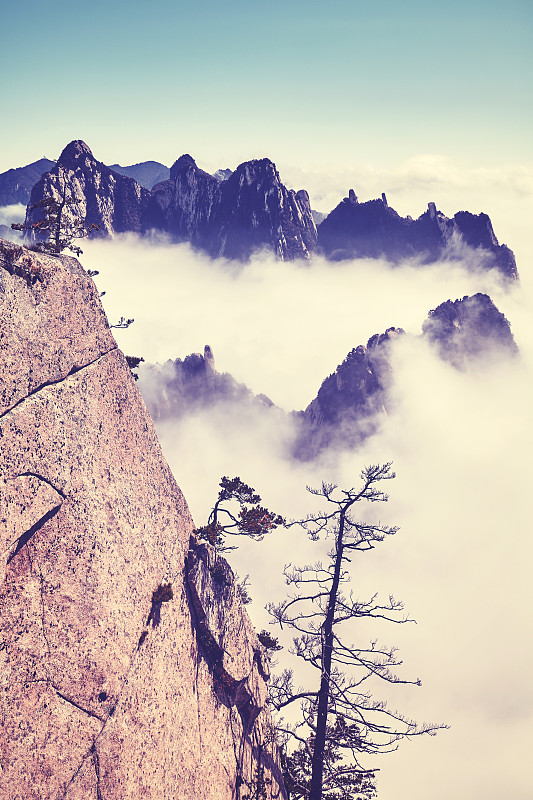 风景,地形,中国,山,彩色图片,单色图片,华山,陕西省,岩层,原野