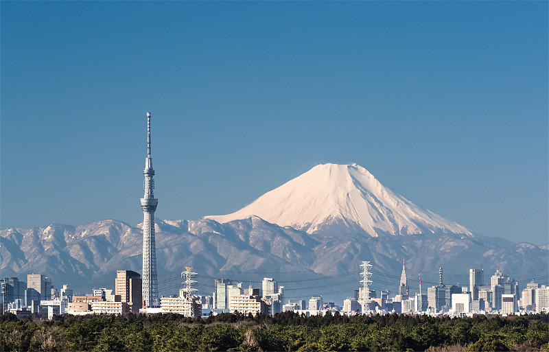 富士山,天空,公园,水平画幅,雪,无人,户外,光,都市风景,冬天