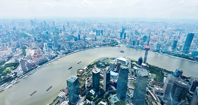 黄浦江,上海,航拍视角,摩天大楼,水,留白,未来,水平画幅,高视角,无人
