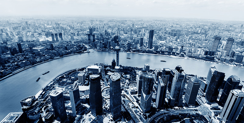 摩天大楼,黄浦江,上海,航拍视角,水,留白,未来,高视角,滨水,都市风景