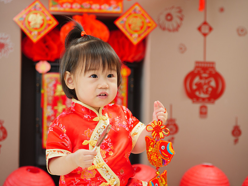 女婴,传统,春节,婴儿服装,狗年,运气,连衣裙,新的,贺卡,女儿