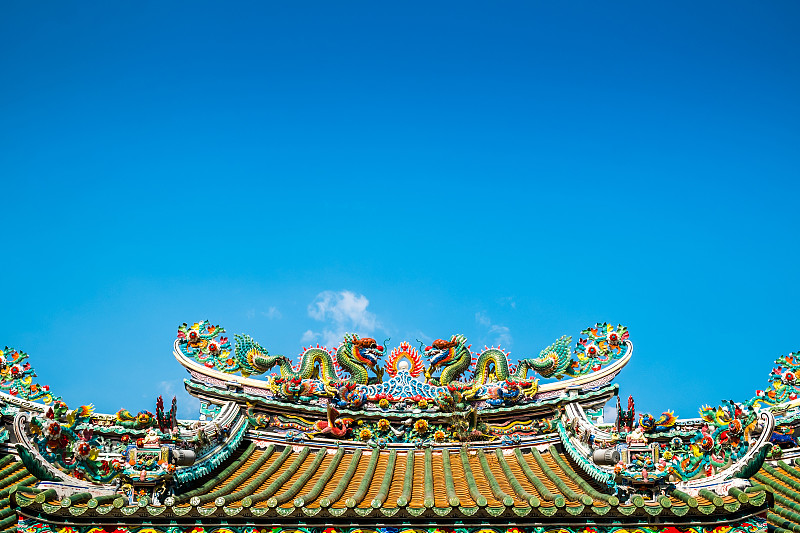 屋顶,中国,寺庙,中国龙,一对,龙,雕塑,曼谷,雕像,远古的