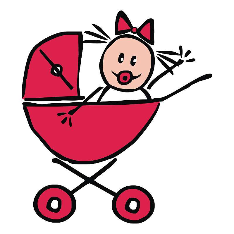绘画插图,婴儿车,女婴,矢量,计算机图标,乐趣,乱画,贺卡,学龄前,折叠童车