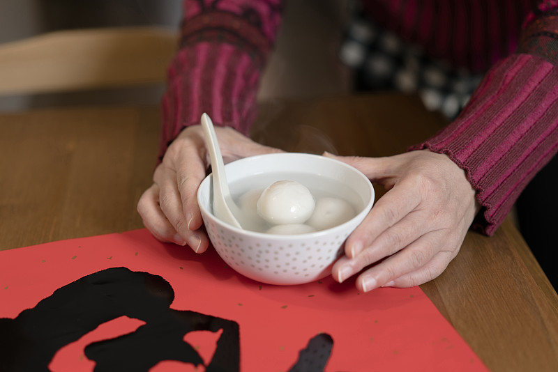 中国对联,汤圆,元宵节,运气,中国食品,部分,传统节日,美味,热,碗