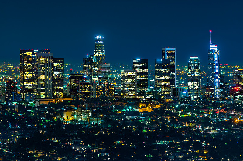 夜晚,洛杉矶,办公室,美,水平画幅,无人,曙暮光,户外,光,都市风景