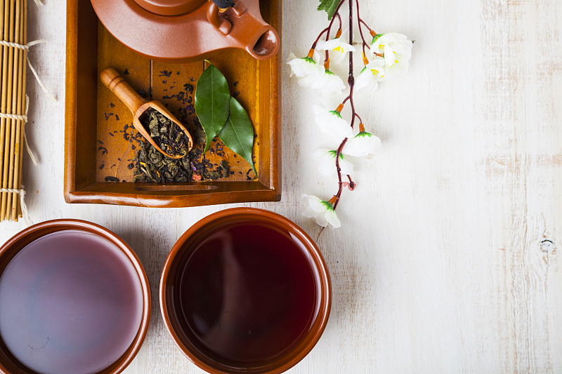 茶壶,樱之花,茶叶,褐色,水平画幅,樱花,传统,组物体,异国情调,饮料