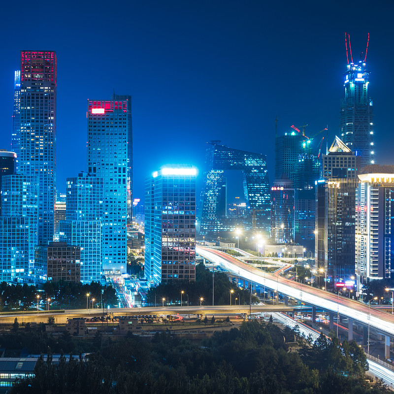 北京,夜晚,朝阳区,高大的,交通,公路,桥,运动模糊,天空,高视角