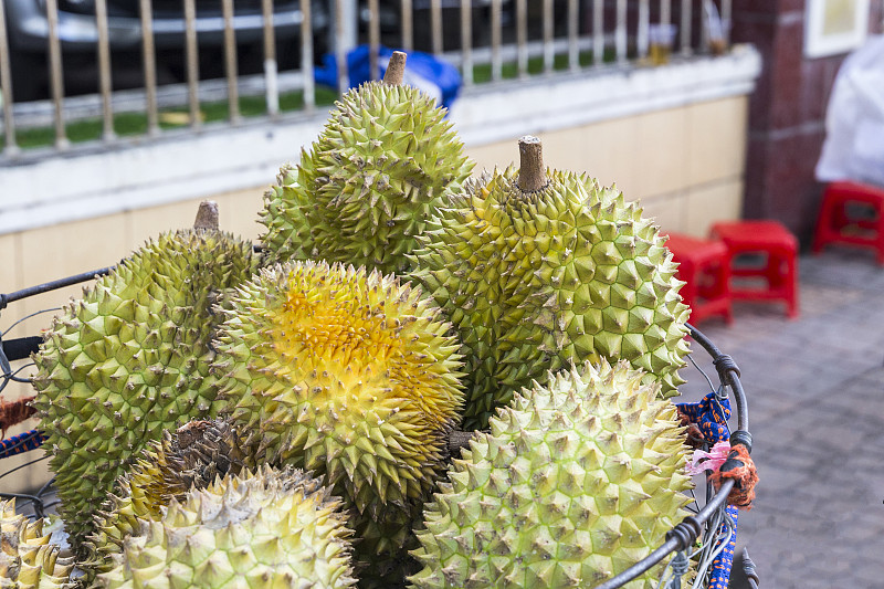 篮子,街道,水果,榴莲,商人,芳香的,水平画幅,荆棘,维生素,马来西亚