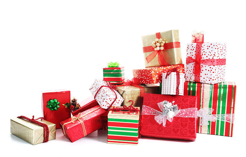 礼物,堆,有包装的,圣诞礼物,包装纸,水平画幅,无人,蝴蝶结,白色