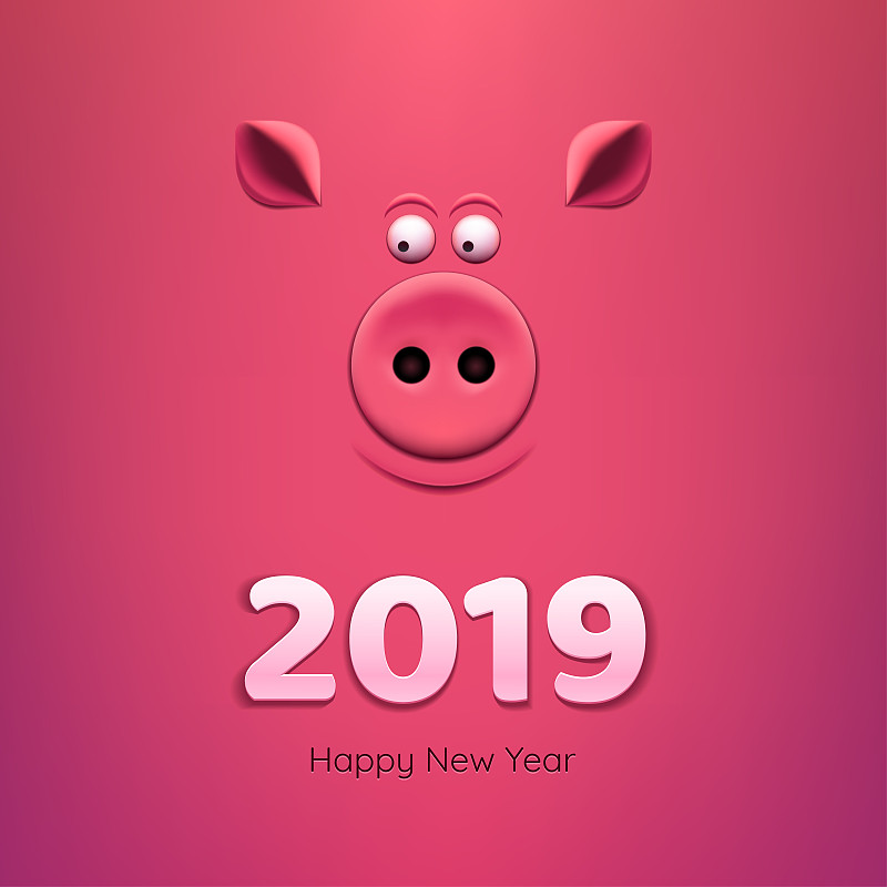 猪,2019,猪嘴,羊毛帽,粉色背景,新年前夕,贺卡,新的,艺术