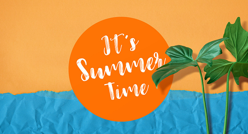 It’s,summer,time,text,with,tropical,leaf,on,color,background.summer,,nature