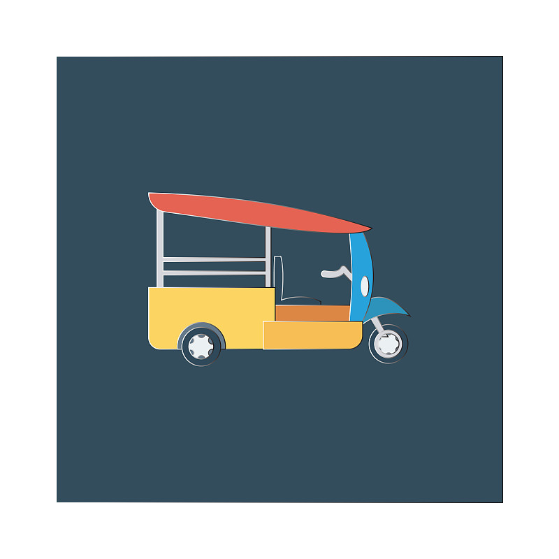 黄包车,无人,绘画插图,符号,交通方式,泰国,现代,载客三轮车,复古风格,出租车