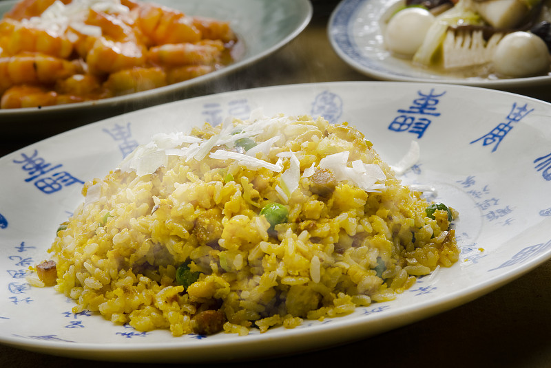 葱,水平画幅,米,鸡蛋,日本,叉烧,膳食,大葱,准备食物,炒菜锅