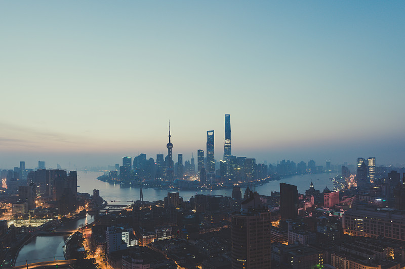 黎明,城市天际线,上海,水,天空,留白,未来,当地著名景点,金茂大厦,滨水
