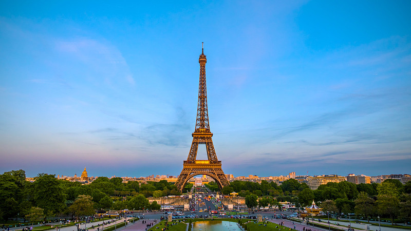 都市风景,法国,金色,地形,埃菲尔铁塔,黄昏,巴黎,钟面,日落,摄影