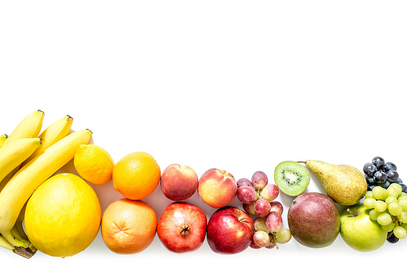 热带气候,白色背景,分离着色,热带水果,食品杂货,素食,开胃品,白色,柠檬,苹果