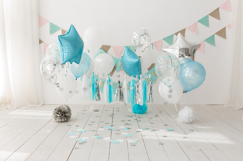 蛋糕,气球,生日,工作室,数字1,蓝色,美味,庆祝,装饰,毁坏