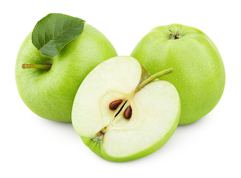 苹果,叶子,绿色,水果,一半的,白色,分离着色,水平画幅,素食,无人