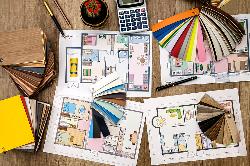 家具,设计师,房屋,织品样本,室内地面,彩色图片,绘画插图,调色板,水平画幅,想法