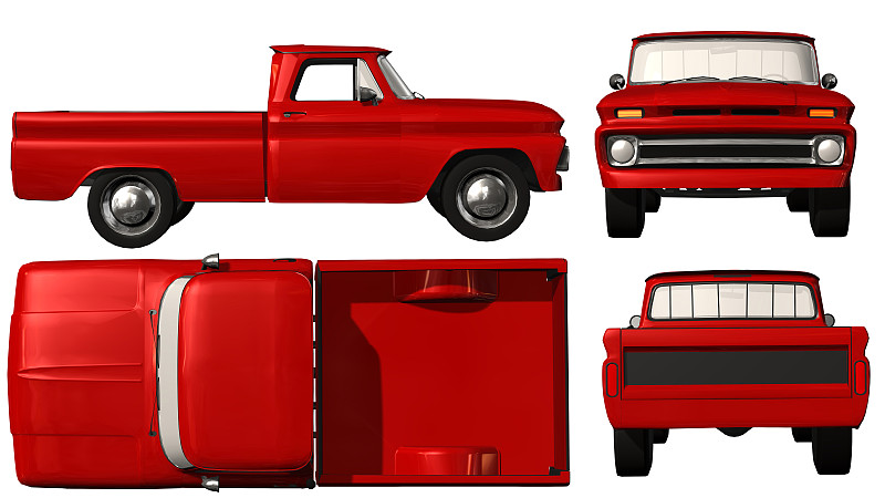 皮卡车,白色背景,简单,红色,分离着色,车轮,水平画幅,绘画插图,陆用车,计算机制图