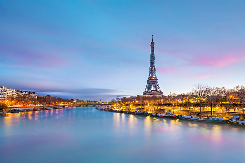 曙暮光,河流,埃菲尔铁塔,塞纳河,巴黎,纪念碑,水,天空,美,水平画幅