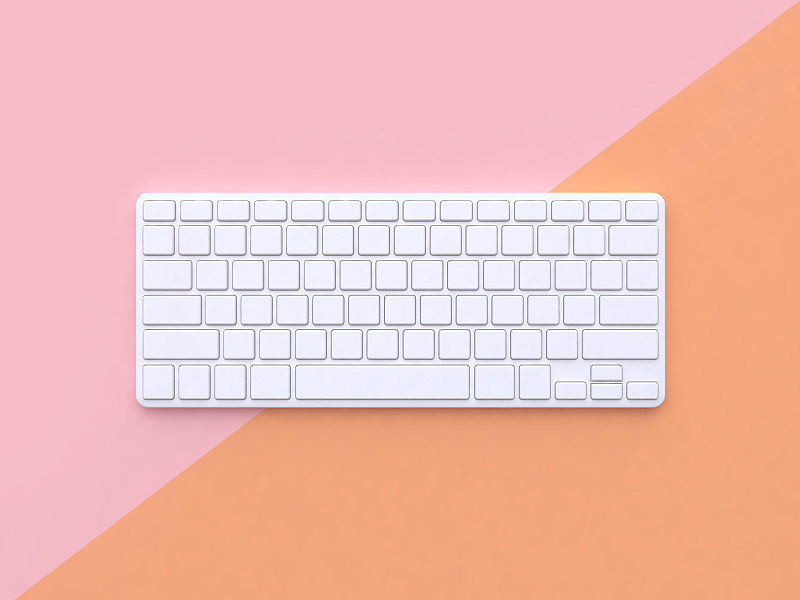 白色,三维图形,技术,计算机键盘,粉色,抽象,彩色蜡笔,橙色背景,极简构图,概念