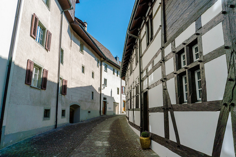 莱茵河,瑞士,乡村,建筑,房屋,中世纪,陶质啤酒杯,沙夫豪森,泥墙画,狭窄的