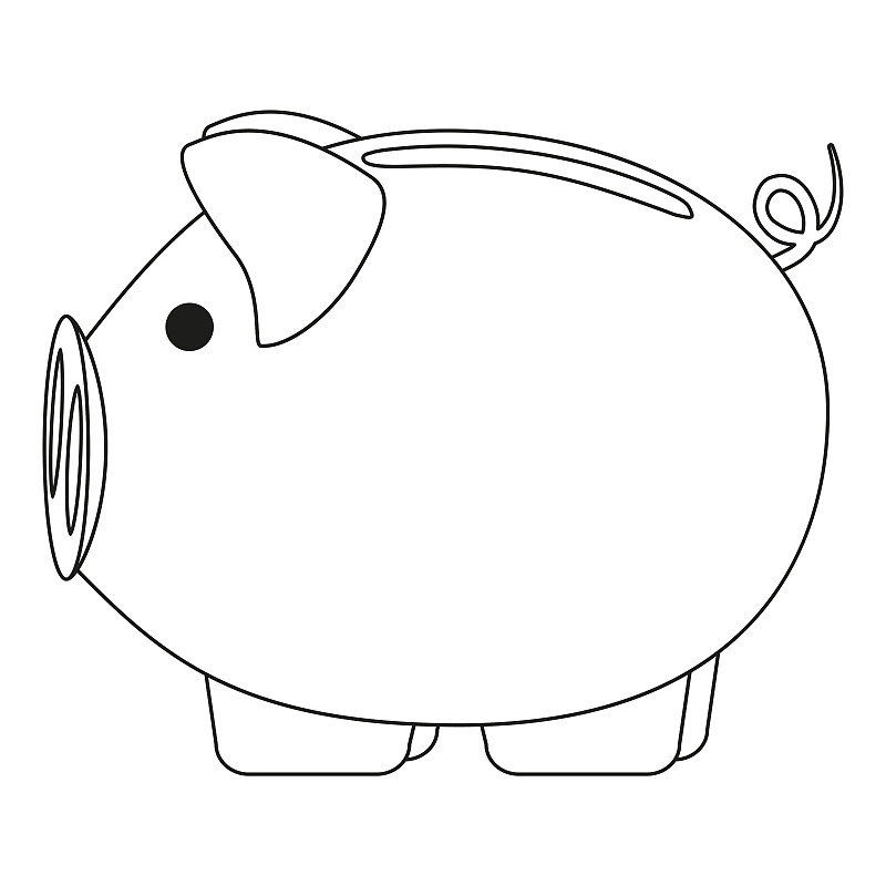 小猪扑满,线条画,粉色,黑白图片,新的,绘画插图,性格,书页,白色,新年