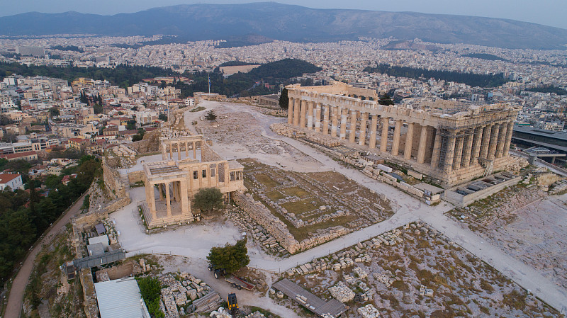 要塞,希腊,远古的,雅典卫城,雅典,航拍视角,纪念碑,天空,美,古代文明