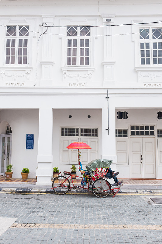 三轮车,远古的,建筑外部,前面,垂直画幅,传统,古老的,户外,马来西亚,交通方式