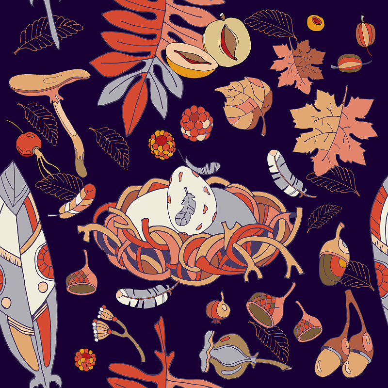艺术,四方连续纹样,秋天,叶子,可爱的,纺织品,多色的,式样,绘制