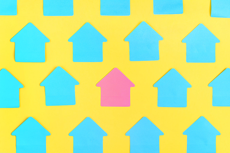 标签,明亮,模板,空的,蓝色,房屋,粉色,在中心,轻蔑的,正下方视角