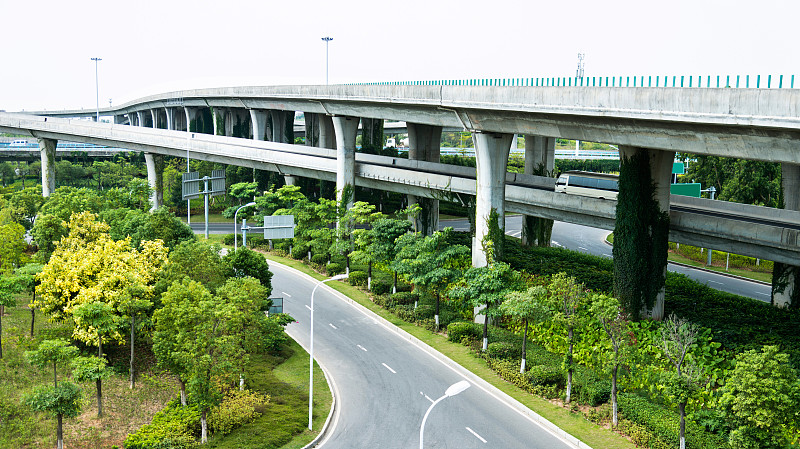 桥,公路,城市,航拍视角,天空,留白,水平画幅,高视角,无人,陆用车