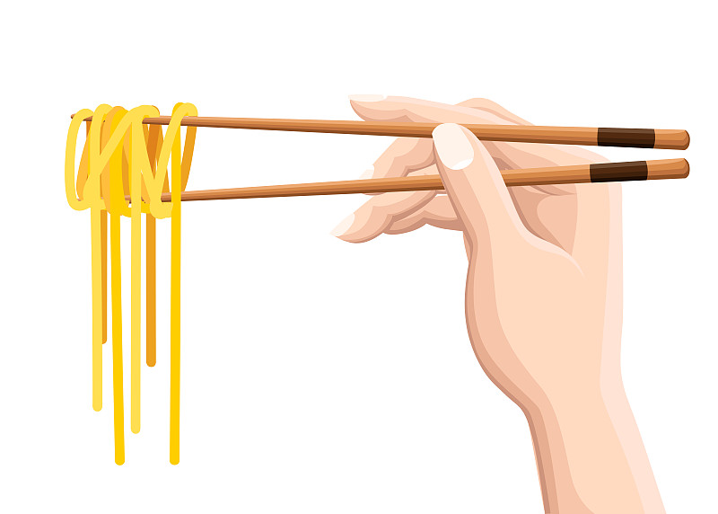 绘画插图,矢量,筷子,面条,拿着,极简构图,白色背景,分离着色,符号,膳食