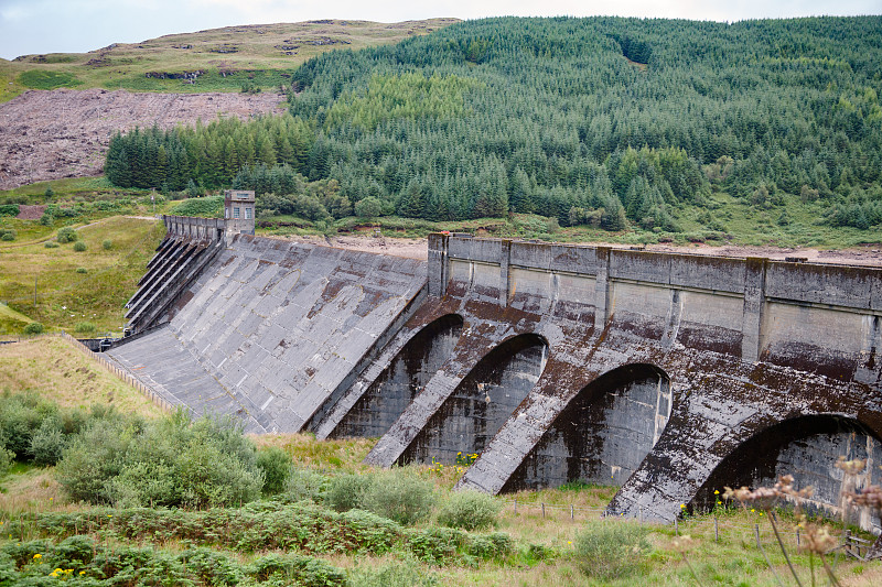 水坝,苏格兰,英国,苏格兰湖,阿盖尔-比特,溢洪道,水电站,河堤,水力发电,水平画幅