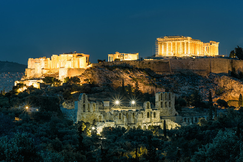 夜晚,希腊,雅典卫城,雅典,古代剧场,古典希腊,废墟,要塞,戏剧表演,纪念碑