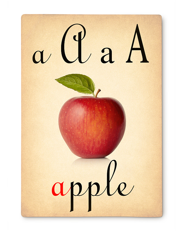 苹果,字母,英文字母a,闪卡,垂直画幅,贺卡,素食,绘画插图,过去,知识
