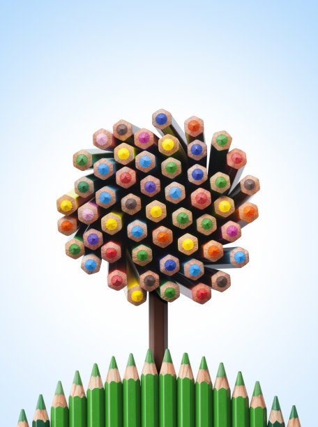 用彩色铅笔做成的树