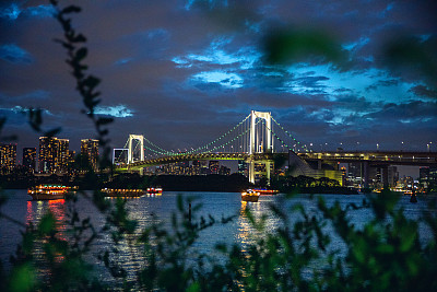 东京市中心的天际线和夜虹桥