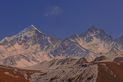 尼泊尔，Mustang，喜马拉雅山，Kagbeni, Kali Gandaki的山地景观
