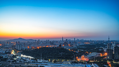 南京城市日出鸟瞰图