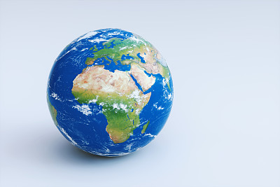 简单的地球仪显示欧洲和非洲，孤立在白色上